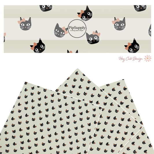 These Halloween themed pattern faux leather sheets contain the following design elements: black cats with bows on cream. Our CPSIA compliant faux leather sheets or rolls can be used for all types of crafting projects.