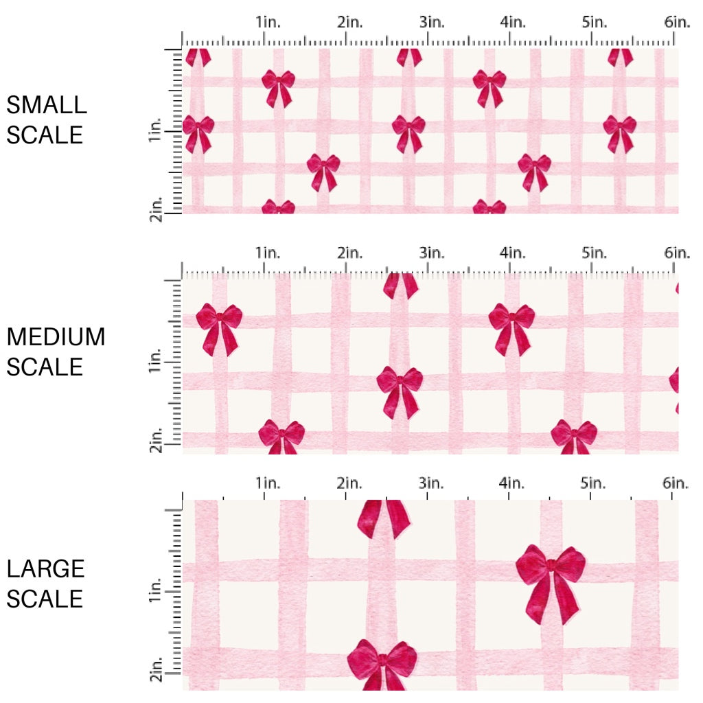 This holiday fabric by the yard features Valentine bows on pink gingham pattern. This festive pattern fabric can be used for all your sewing and crafting needs!