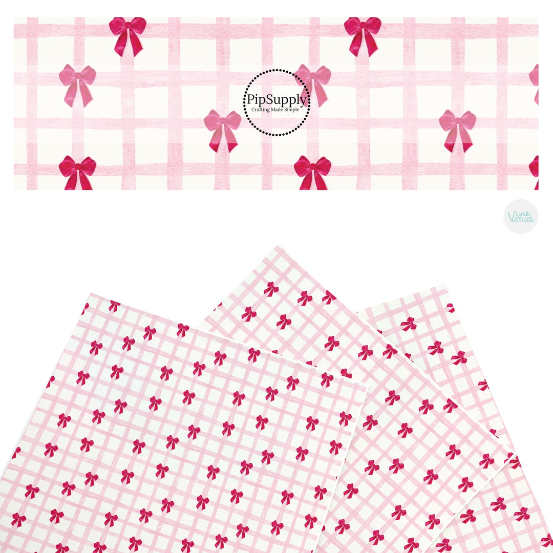 These holiday faux leather sheets contain the following design elements: Valentine bows on pink gingham pattern. Our CPSIA compliant faux leather sheets or rolls can be used for all types of crafting projects.