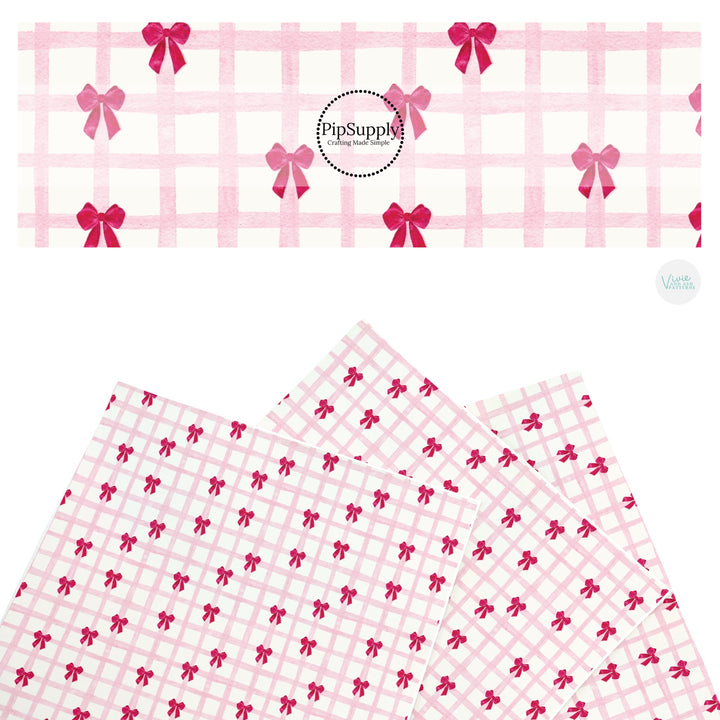 These holiday faux leather sheets contain the following design elements: Valentine bows on pink gingham pattern. Our CPSIA compliant faux leather sheets or rolls can be used for all types of crafting projects.