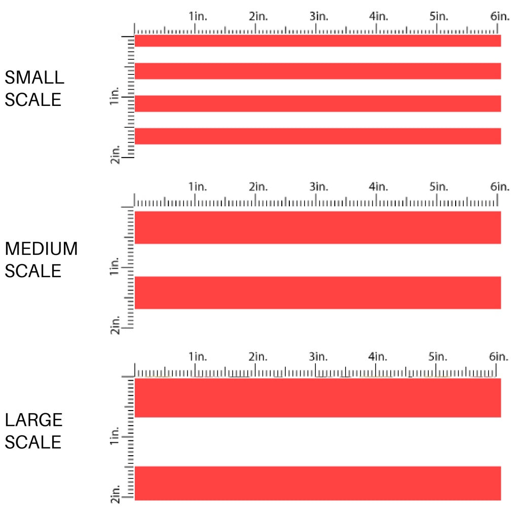 This scale chart of small scale, medium scale, and large scale of this 4th of July fabric by the yard features patriotic white and red stripes. This fun patriotic themed fabric can be used for all your sewing and crafting needs!