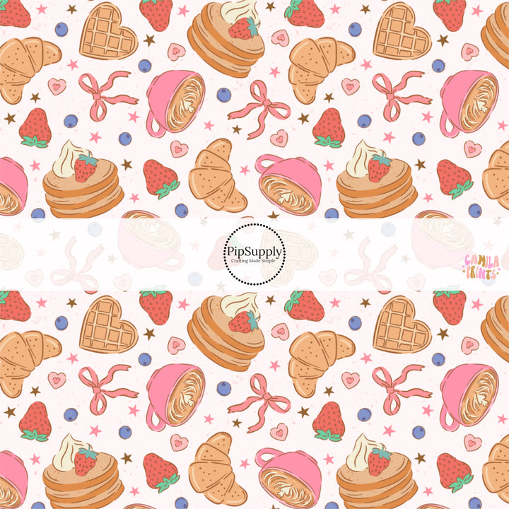 This holiday fabric by the yard features breakfast treats. This festive pattern fabric can be used for all your sewing and crafting needs!