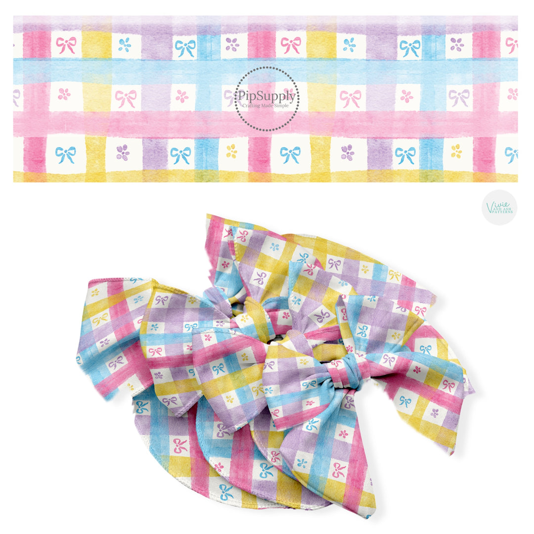 These Easter no sew bow strips can be easily tied and attached to a clip for a finished hair bow. These fun bow strips are great for personal use or to sell. These bow strips feature the following design elements: colorful spring gingham pattern.