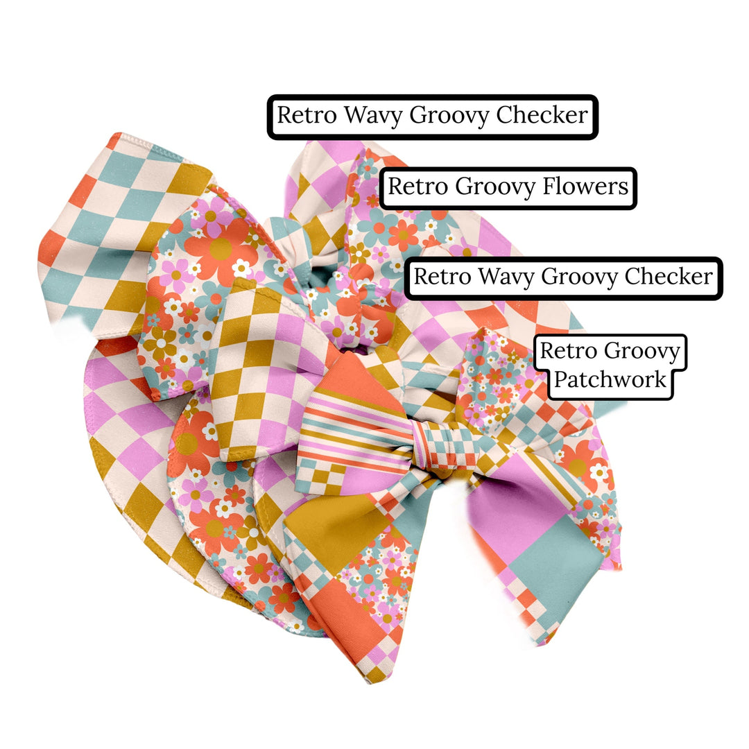 Retro Wavy Groovy Checker Hair Bow Strips