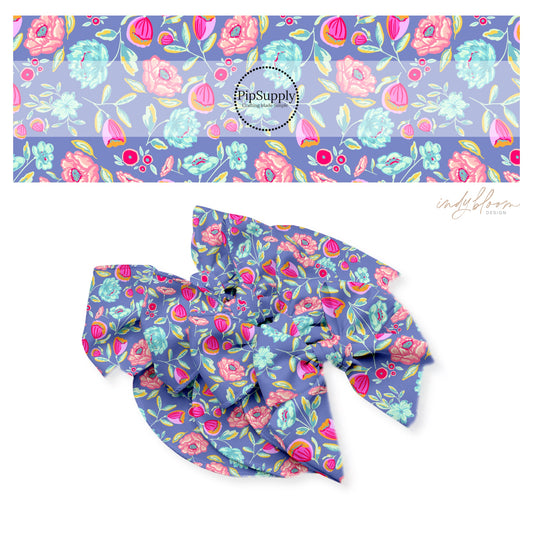 These summer and spring floral bow strips with beautiful leaves and flowers in the color of light blue, teal, mint, orange, light pink, hot pink, red, purple, and lavender are great for personal use or to sell.