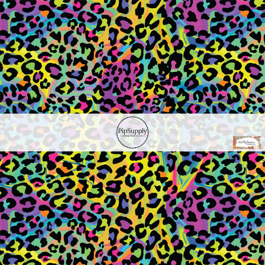 This animal fabric by the yard features bright rainbow leopard pattern. This fun themed fabric can be used for all your sewing and crafting needs!