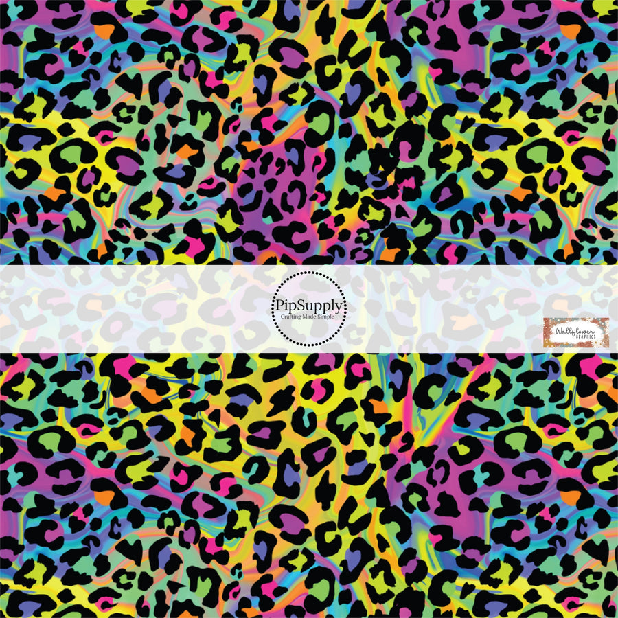 This animal fabric by the yard features bright rainbow leopard pattern. This fun themed fabric can be used for all your sewing and crafting needs!