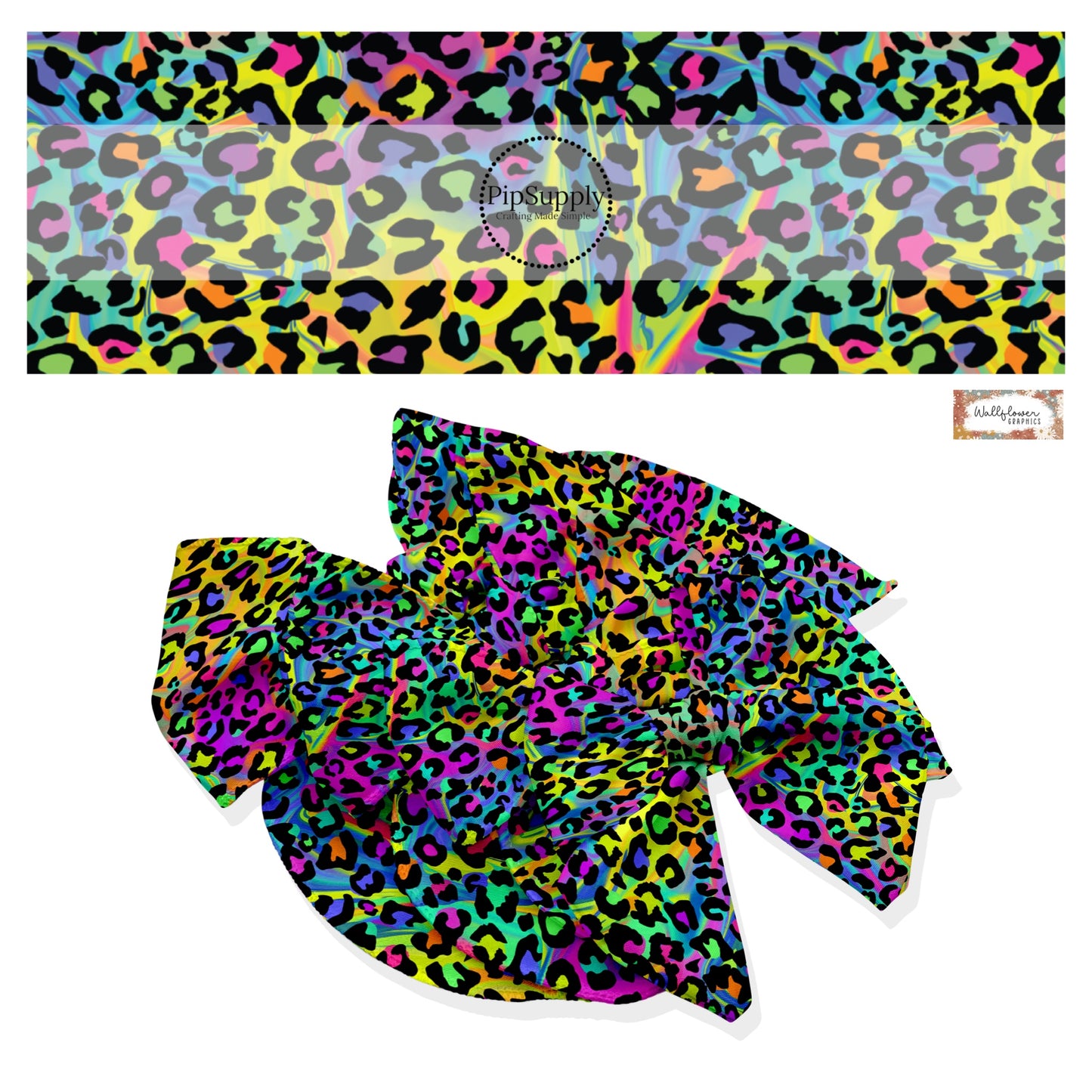 These animal themed no sew bow strips can be easily tied and attached to a clip for a finished hair bow. These animal patterned bow strips are great for personal use or to sell. These bow strips feature bright rainbow leopard pattern.