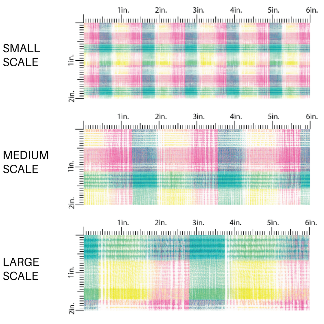 Yellow, Blue, and Pink Tartan Printed Fabric by the Yard scaled image guide.