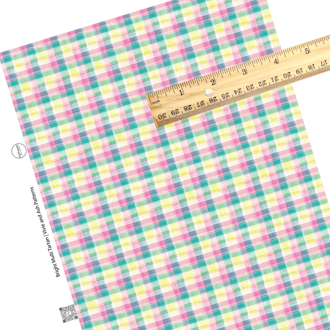 These spring pastel pattern themed faux leather sheets contain the following design elements: light pink, yellow, and green plaid pattern. Our CPSIA compliant faux leather sheets or rolls can be used for all types of crafting projects.