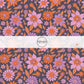 These Halloween floral themed dark purple fabric by the yard features small and large bright daisies in pink, purple, and orange on dark purple. This fun spooky themed fabric can be used for all your sewing and crafting needs! 