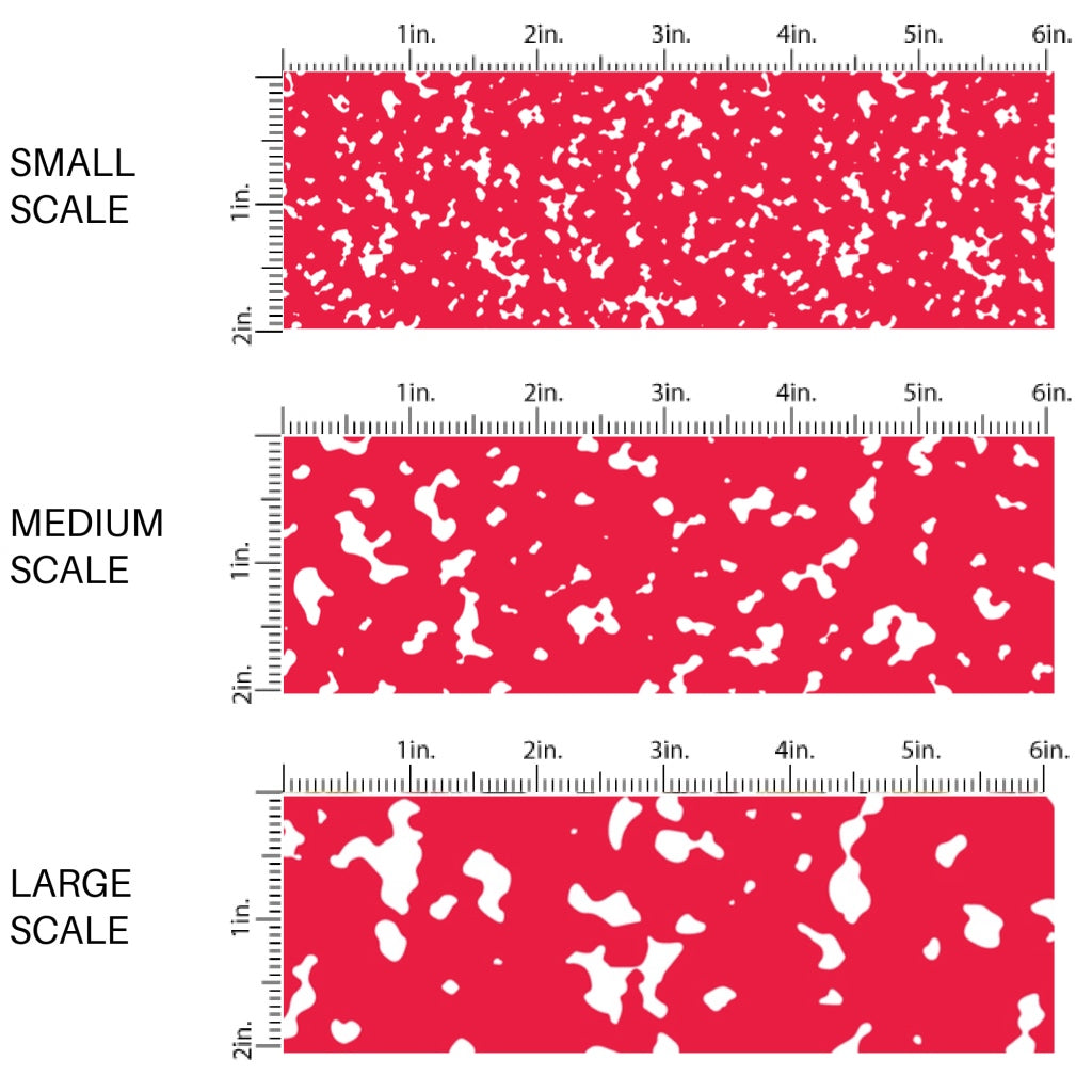 This scale chart of small scale, medium scale, and large scale of this school supply fabric by the yard features classic red composition pattern. This fun themed fabric can be used for all your sewing and crafting needs!