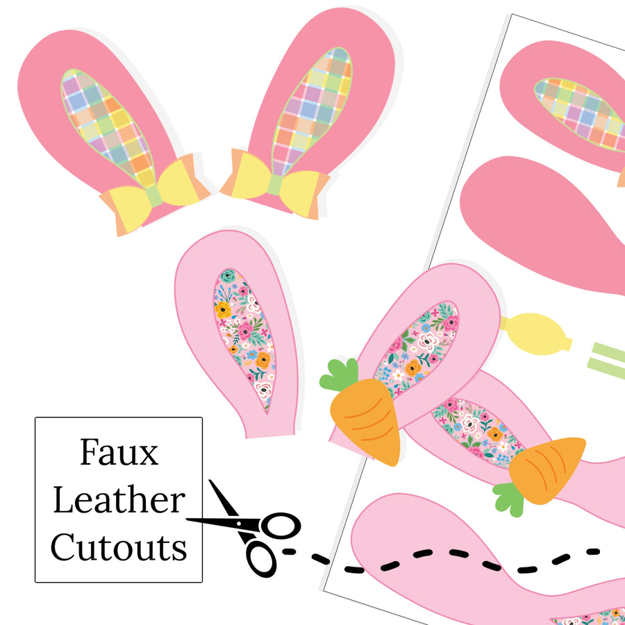 These Easter DIY faux leather headband toppers have either a floral pattern with carrots or plaid pattern with bows. These sheets are ready to cut and assemble! You will receive one faux leather sheet with varying quantities of headband topper cutouts based on your selections. These are printed on our CPSIA compliant faux leather and will arrive to you as an uncut sheet and will need to be cut, assembled and embellished depending on your craft project. Any additional items shown are sold separately.