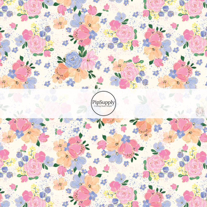 This spring floral fabric by the yard features spring flower bundles. This seasonal pattern fabric can be used for all your sewing and crafting needs!