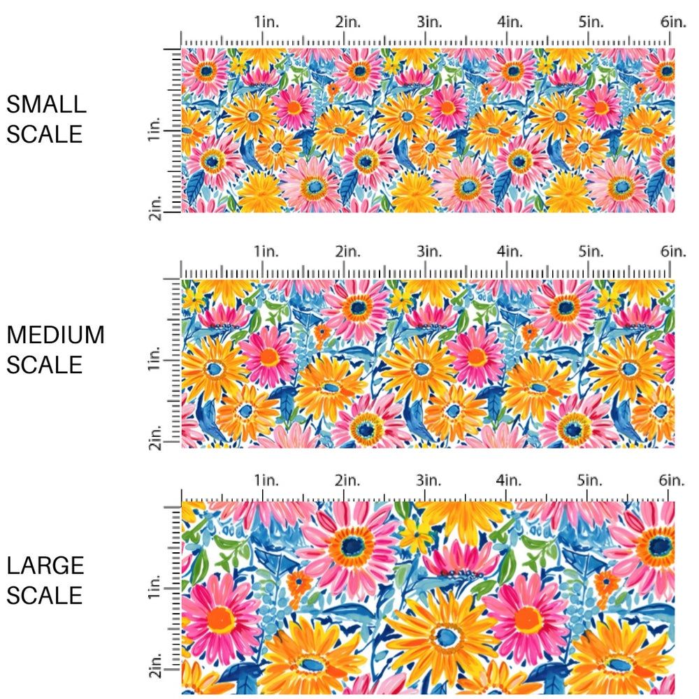 These spring and summer floral fabric by the yard features bright watercolor sunflowers. This fun pattern fabric can be used for all your sewing and crafting needs!