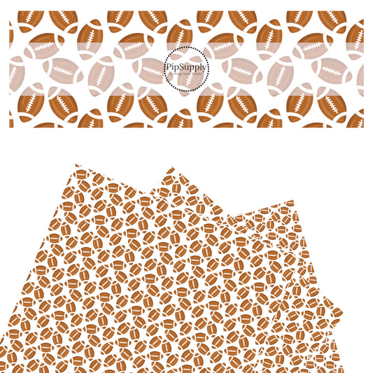 Brown and white footballs on white faux leather sheets