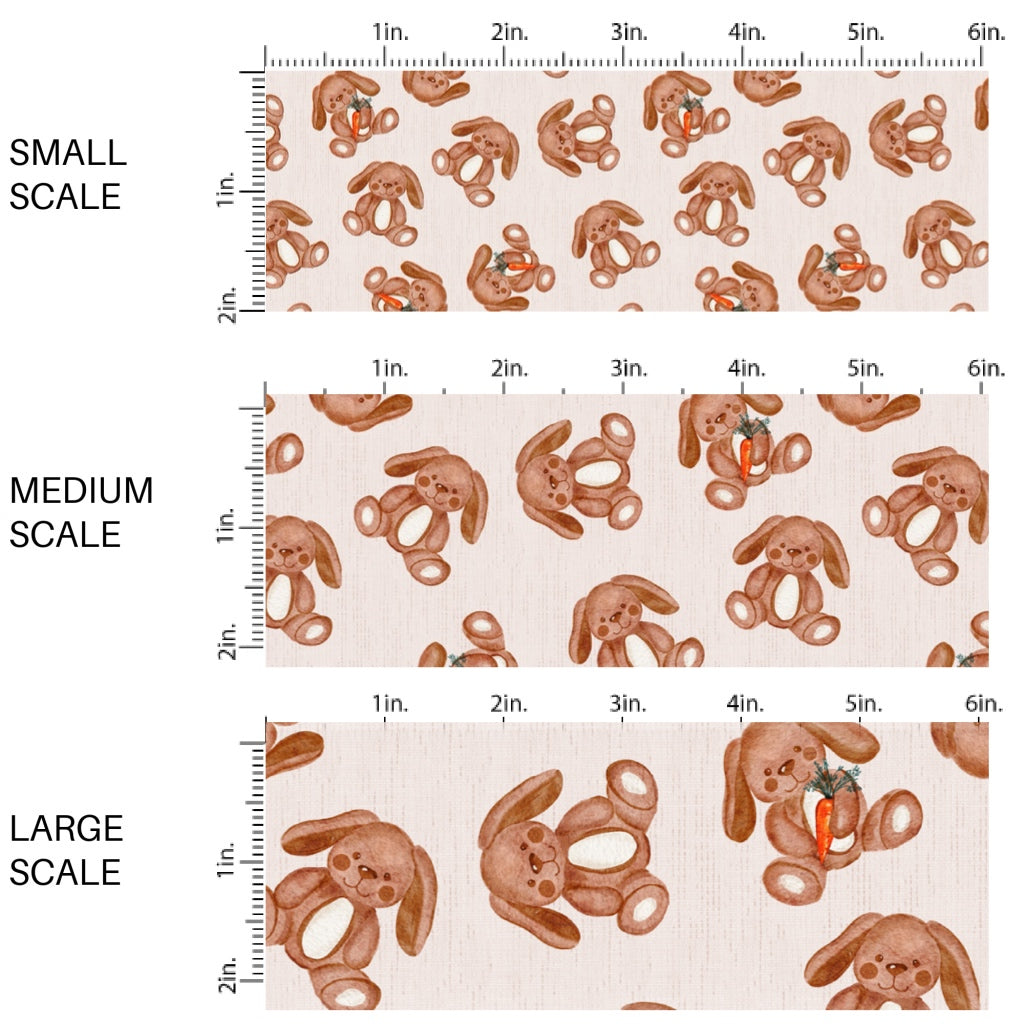 This Easter themed fabric by the yard features brown bunnies with carrots. This fun pattern fabric can be used for all your sewing and crafting needs!