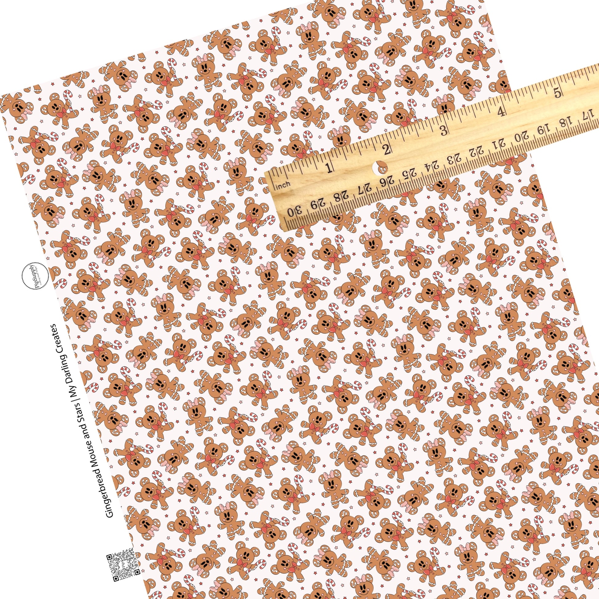Stars and gingerbread with mouse ears faux leather sheet