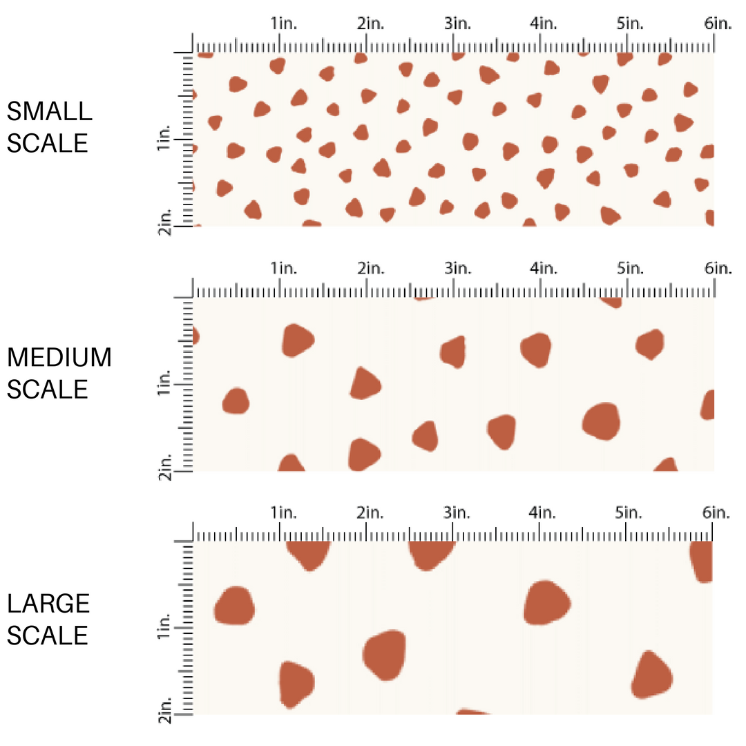 This scale chart of small scale, medium scale, and large scale of these speckled themed fabric by the yard features small brown speckled dots on ivory. This fun dotted themed fabric can be used for all your sewing and crafting needs! 