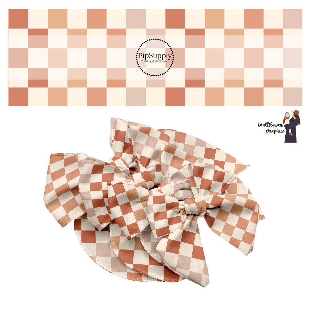 Brown multi and cream checker hair bow strips