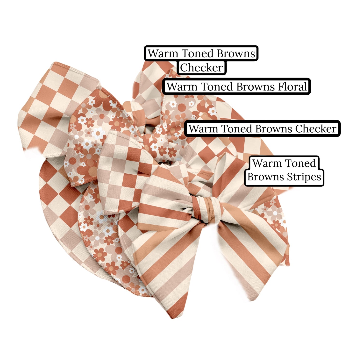 Warm Toned Browns Floral Hair Bow Strips