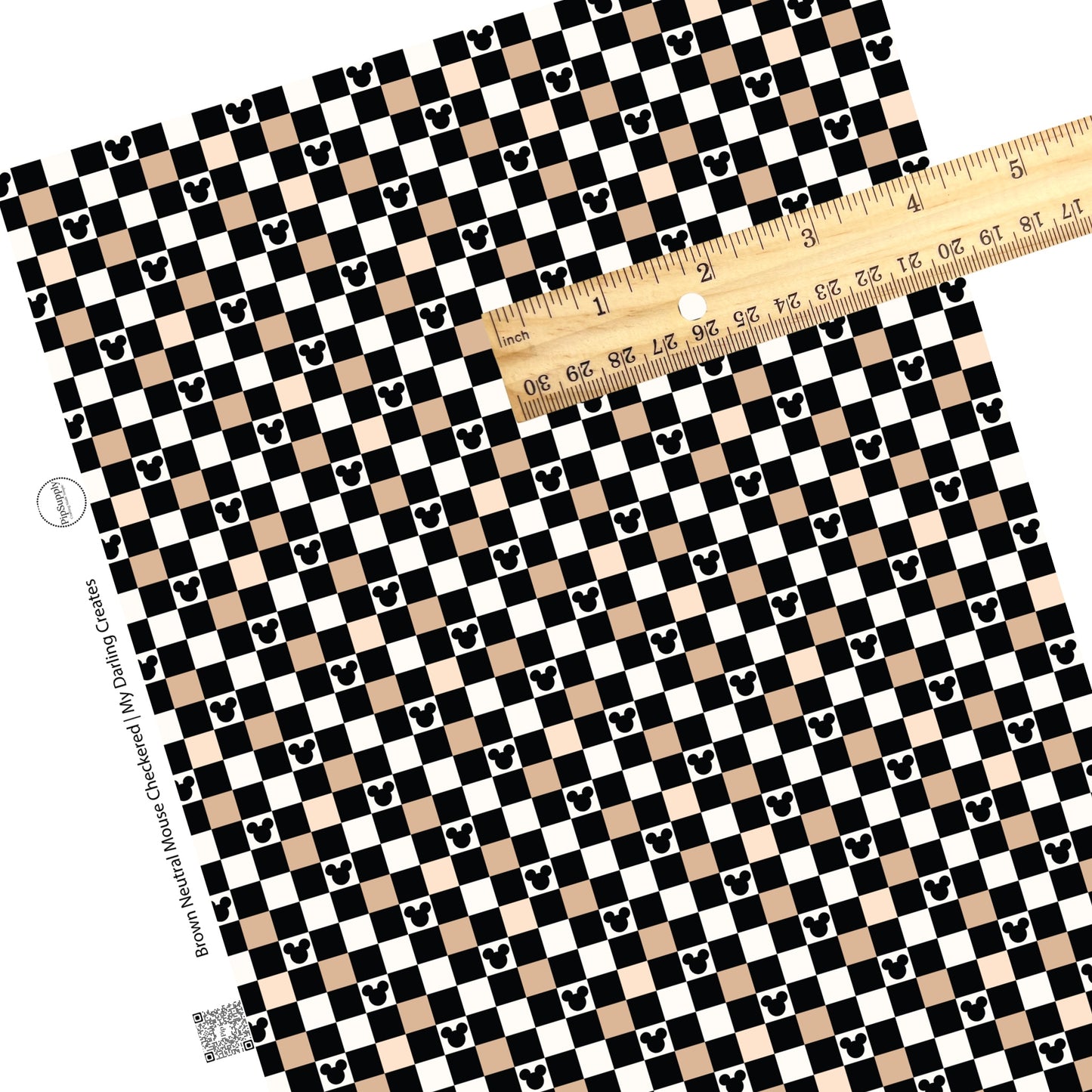 This magical inspired faux leather sheets contain the following design: black, nude and cream checker pattern with mouse ears. Our CPSIA compliant faux leather sheets or rolls can be used for all types of crafting projects.