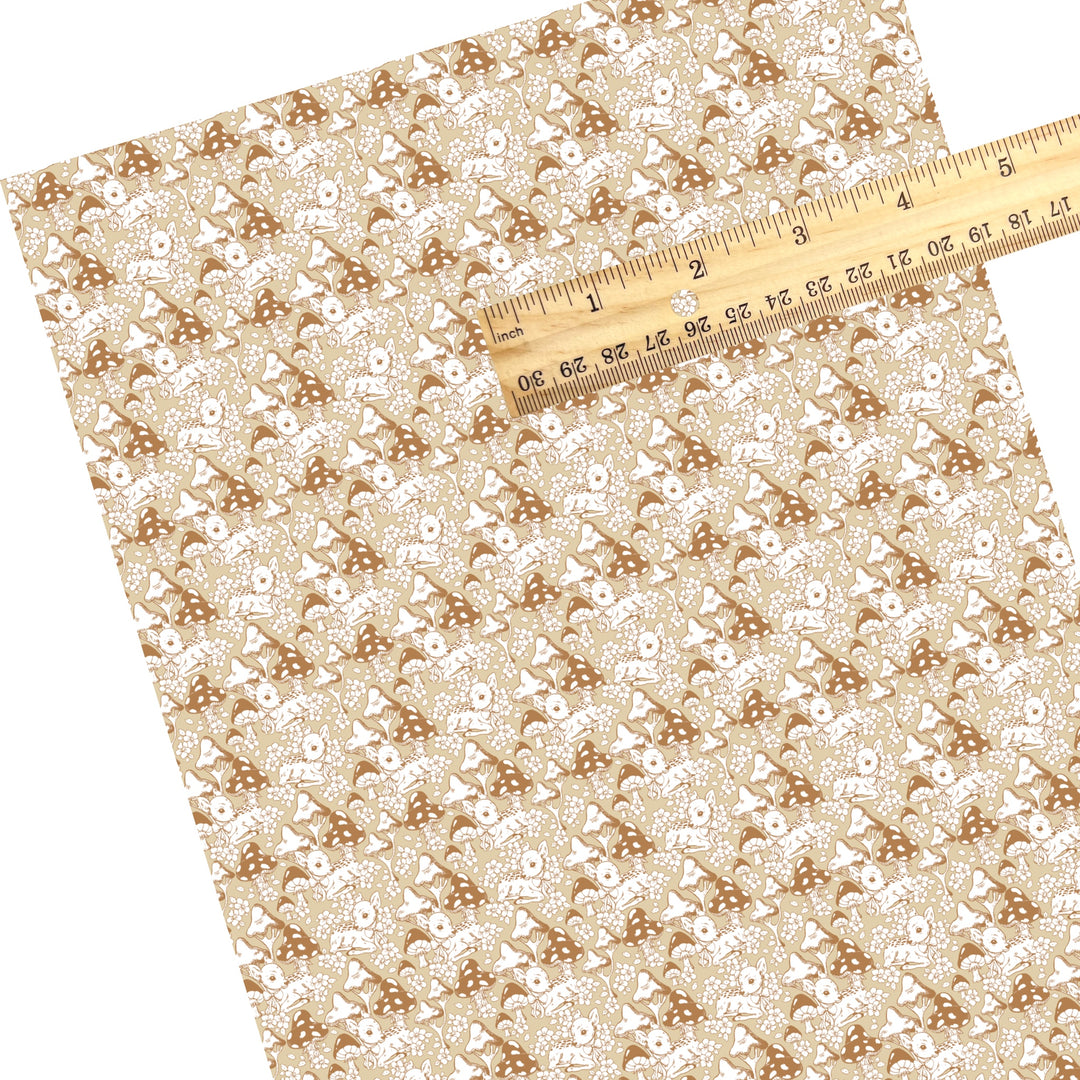 These spring faux leather sheets contain the following design elements: woodland deer on brown. Our CPSIA compliant faux leather sheets or rolls can be used for all types of crafting projects.