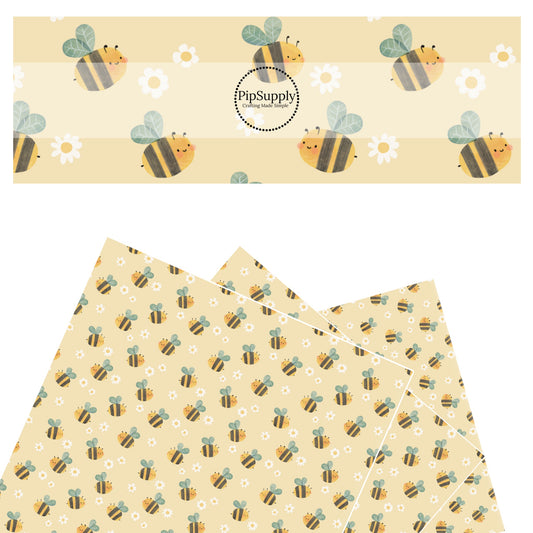These spring flowers faux leather sheets contain the following design elements: tiny flowers surrounded by bees. Our CPSIA compliant faux leather sheets or rolls can be used for all types of crafting projects. 