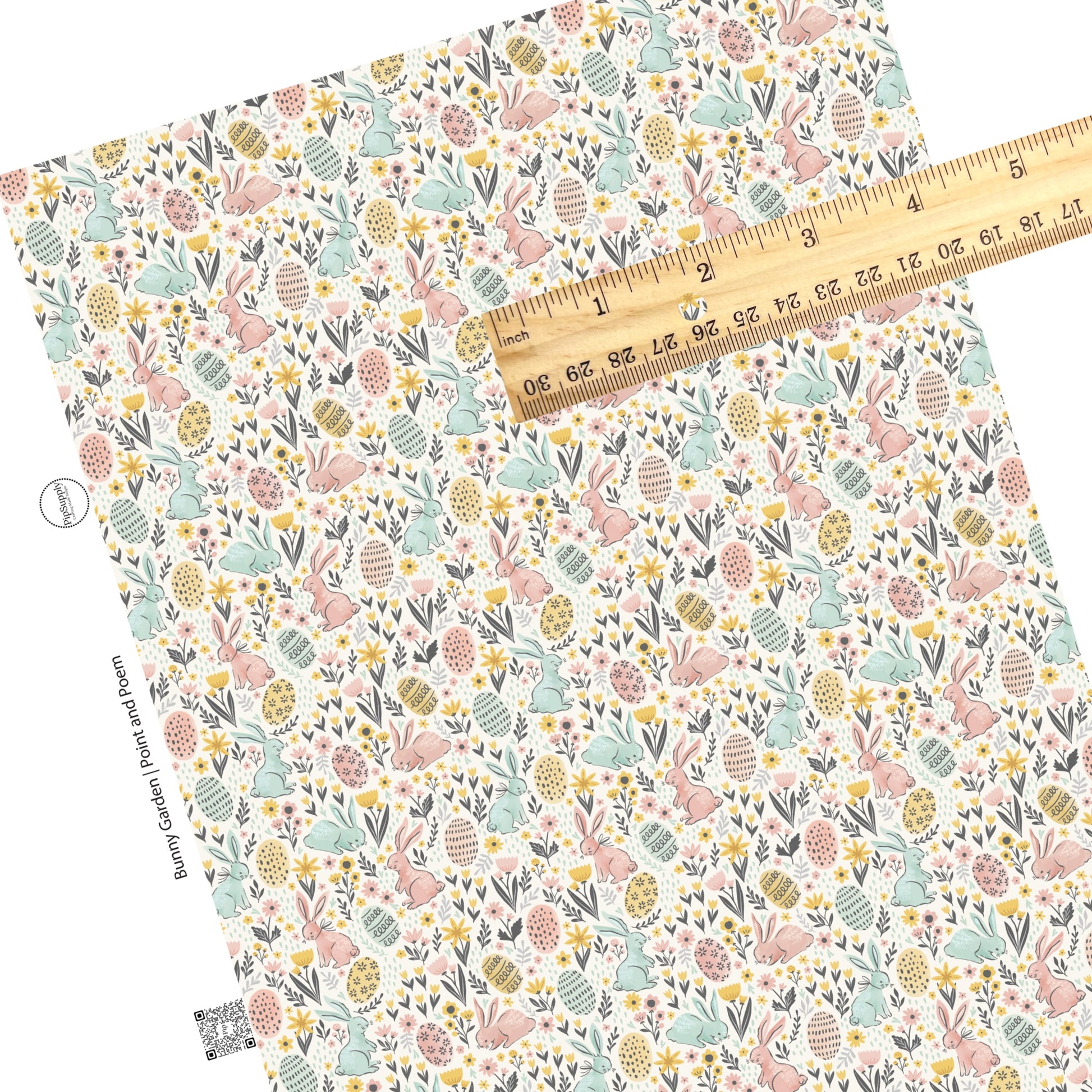 These spring pattern themed faux leather sheets contain the following design elements: light pink and light blue bunnies surrounded by Easter eggs and tiny pastel flowers. Our CPSIA compliant faux leather sheets or rolls can be used for all types of crafting projects.