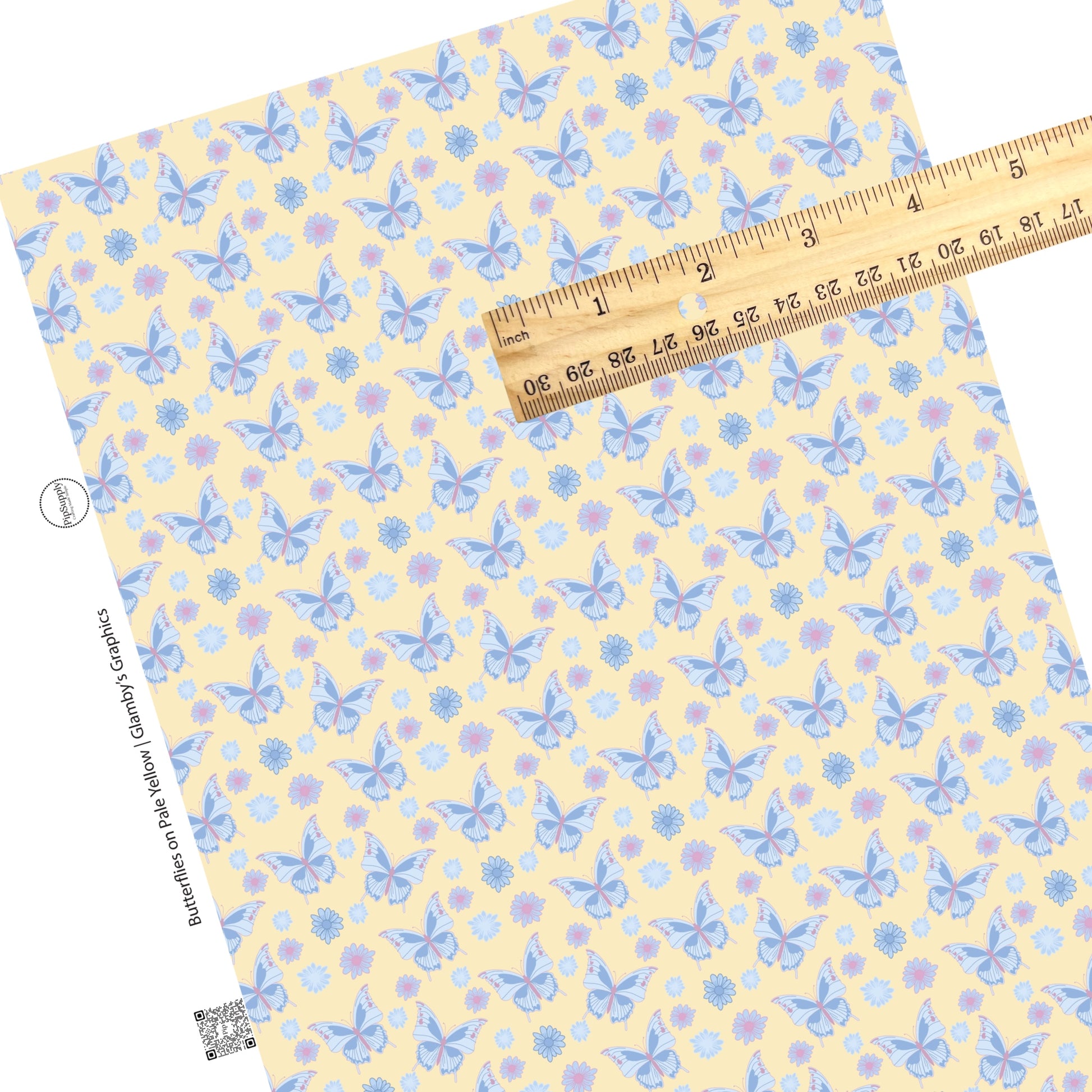 These spring butterflies pattern themed faux leather sheets contain the following design elements: colorful butterflies on pale yellow. Our CPSIA compliant faux leather sheets or rolls can be used for all types of crafting projects.