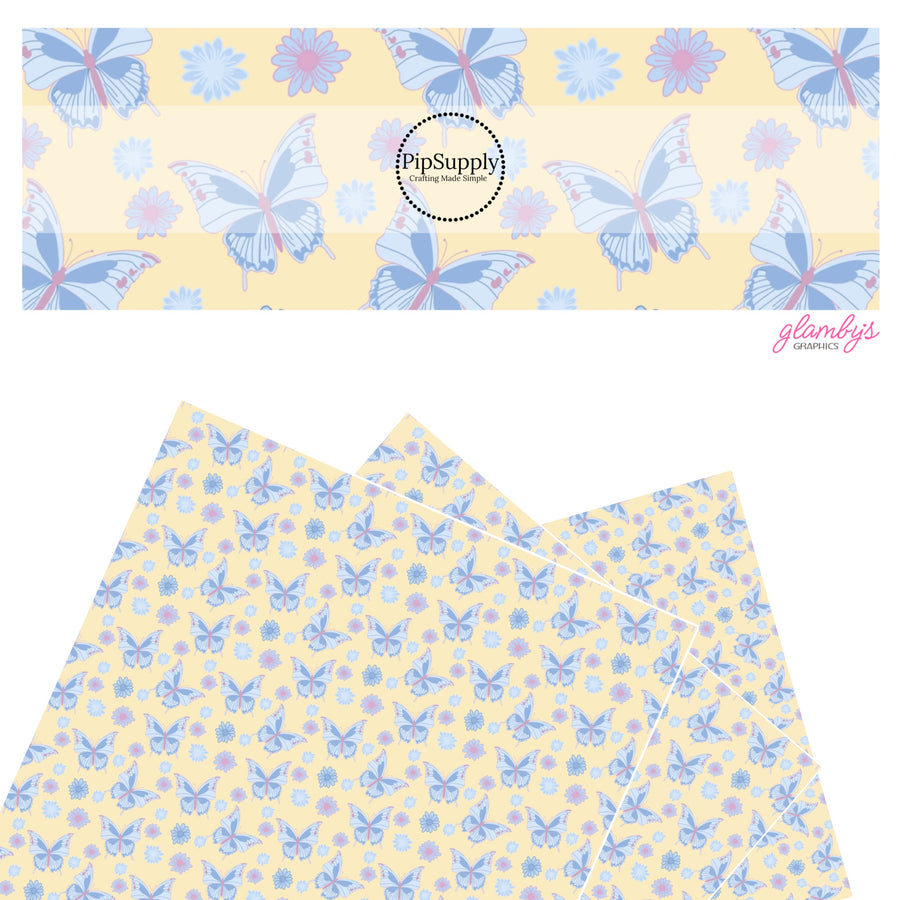 These spring butterflies pattern themed faux leather sheets contain the following design elements: colorful butterflies on pale yellow. Our CPSIA compliant faux leather sheets or rolls can be used for all types of crafting projects.