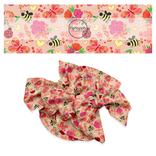 These spring floral pattern themed no sew bow strips can be easily tied and attached to a clip for a finished hair bow. These patterned bow strips are great for personal use or to sell. These bow strips features butterflies, lady bugs, and bumble bees in a bright spring floral garden. 
