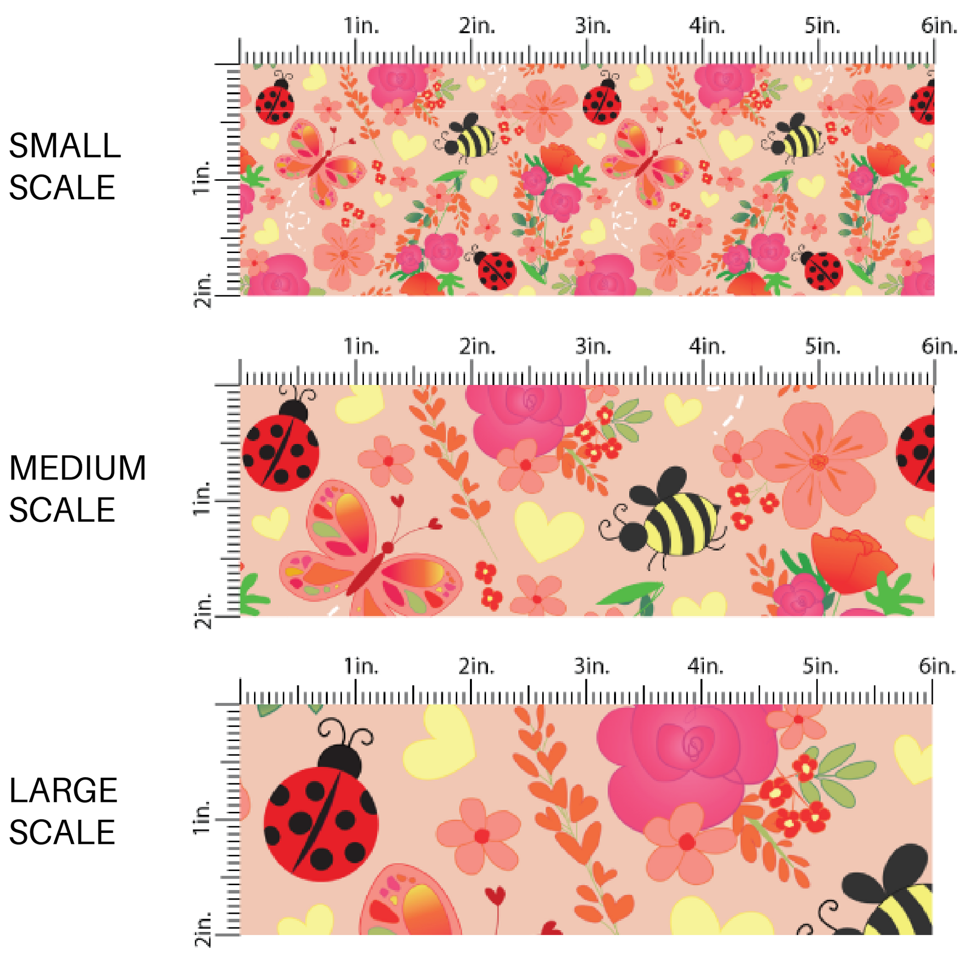 Ladybugs, Bumblebees, and Florals on  Pink Fabric by the Yard scaled image guide.