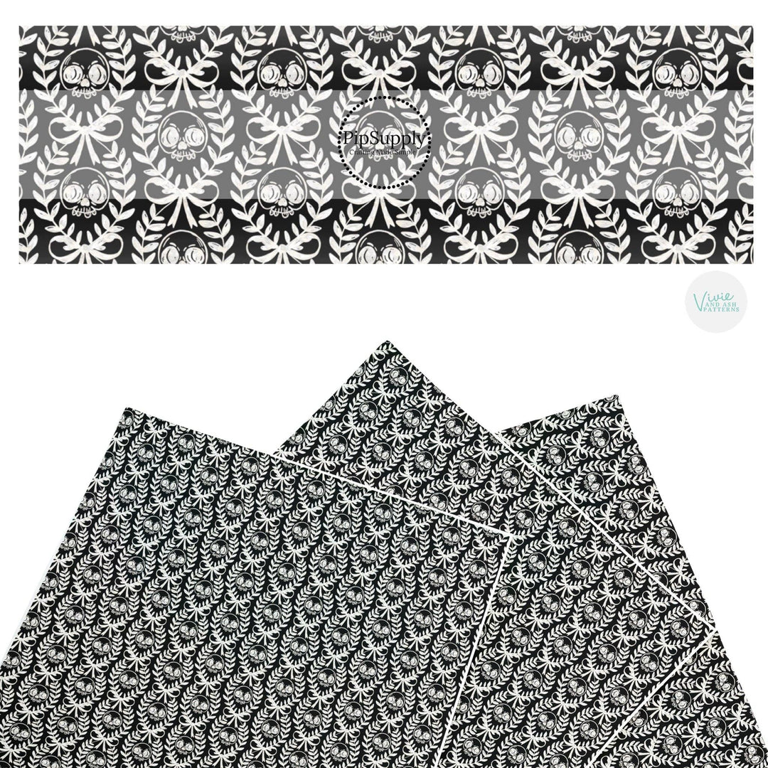 Black Laurel Leaf Skulls Faux Leather Sheets