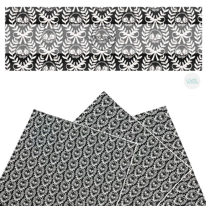 Black Laurel Leaf Skulls Faux Leather Sheets