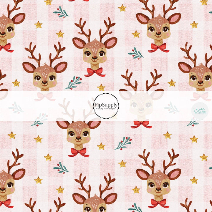 Baby Pink Reindeer Hair Bow Strips