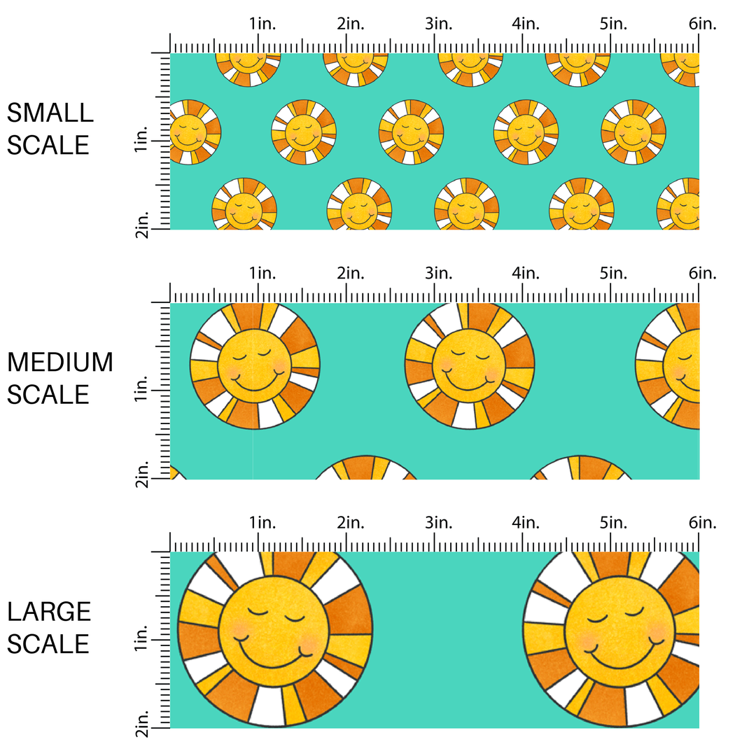 Here Comes The Sun Turquoise Fabric By The Yard