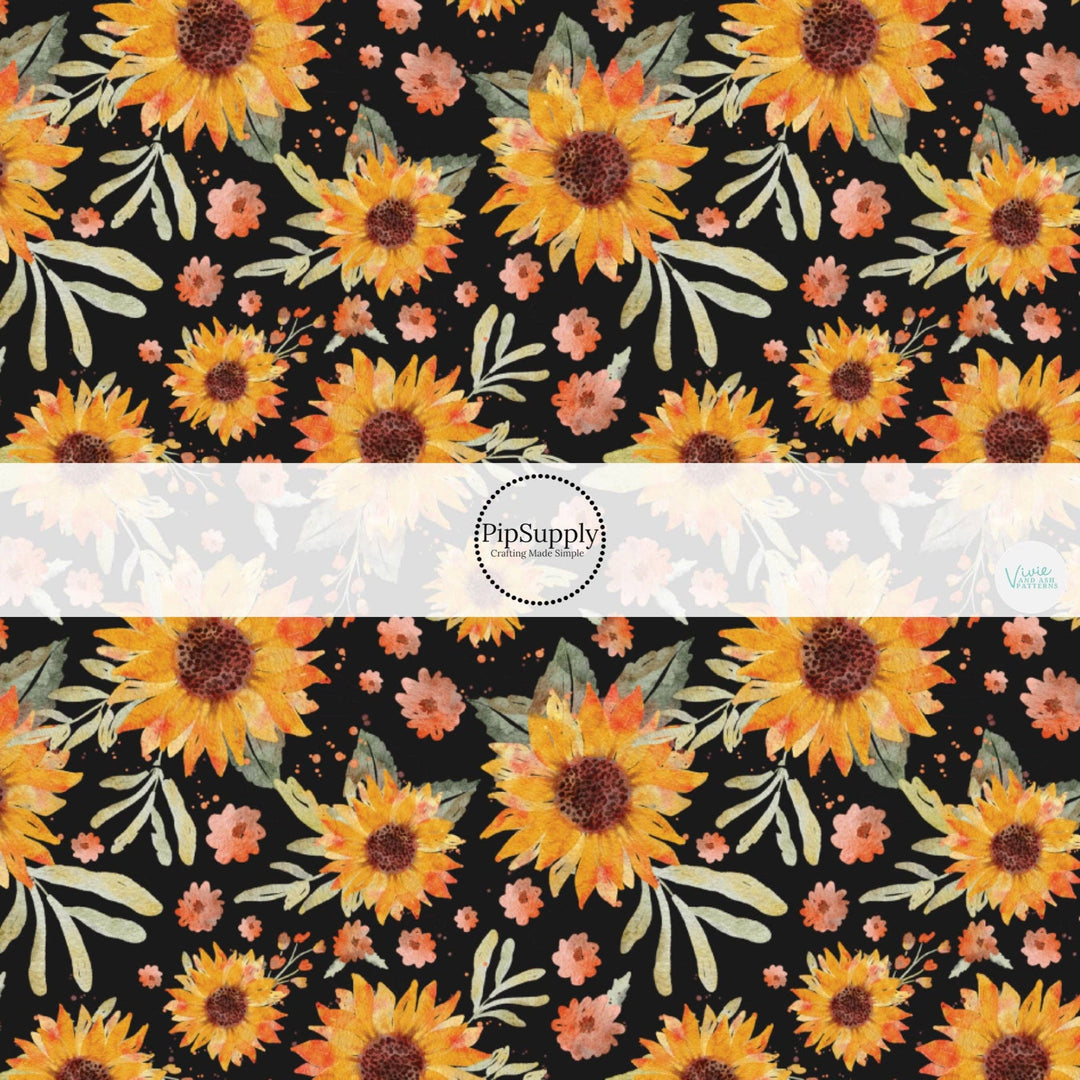 Watercolor Sunflower Hair Bow Strips