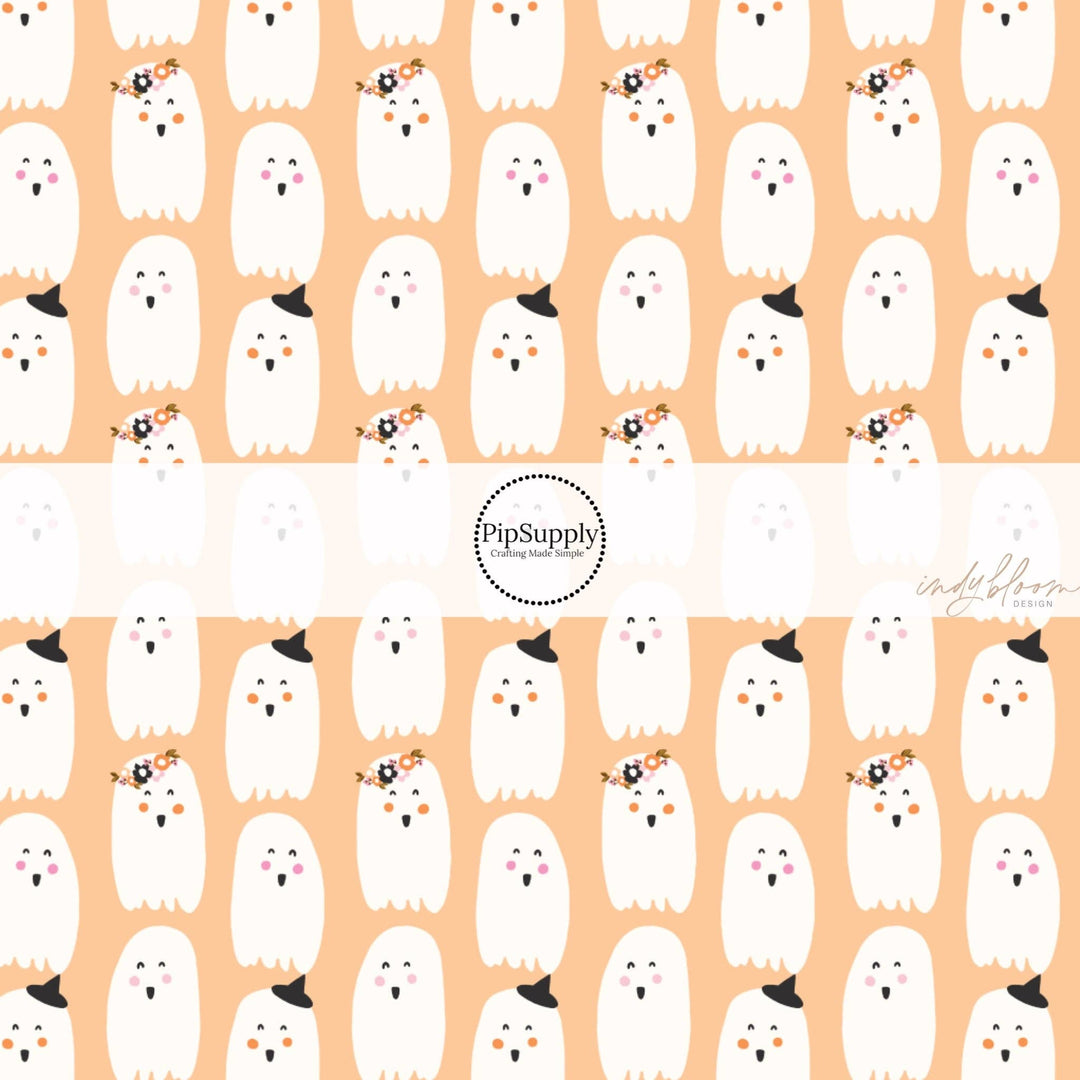 Retro Ghoul Ghost Peach Fabric By The Yard