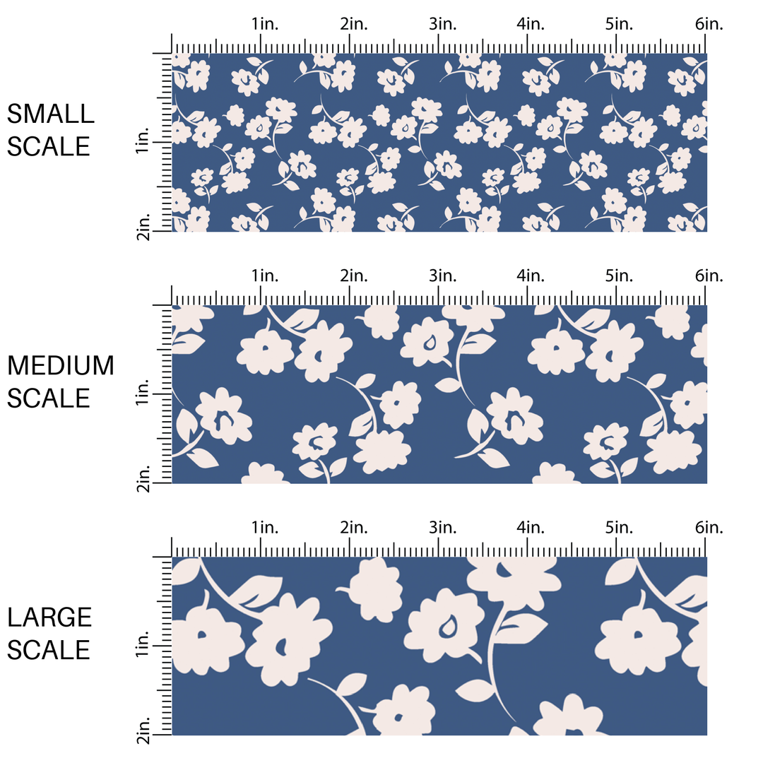 Cream Navy Falling Flowers Fabric By The Yard