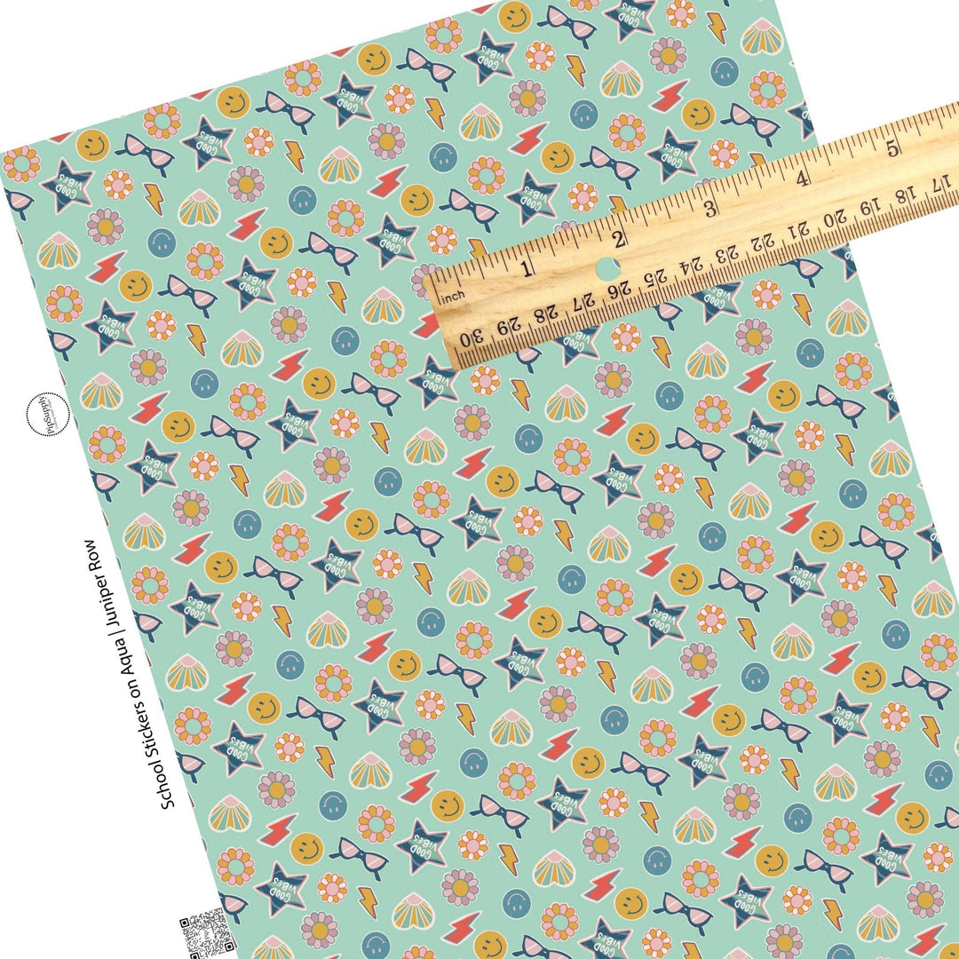 School Stickers on Aqua Faux Leather Sheets