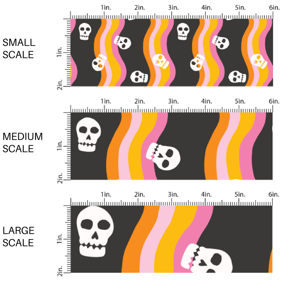 Halloween Wavy Skulls Fabric By The Yard