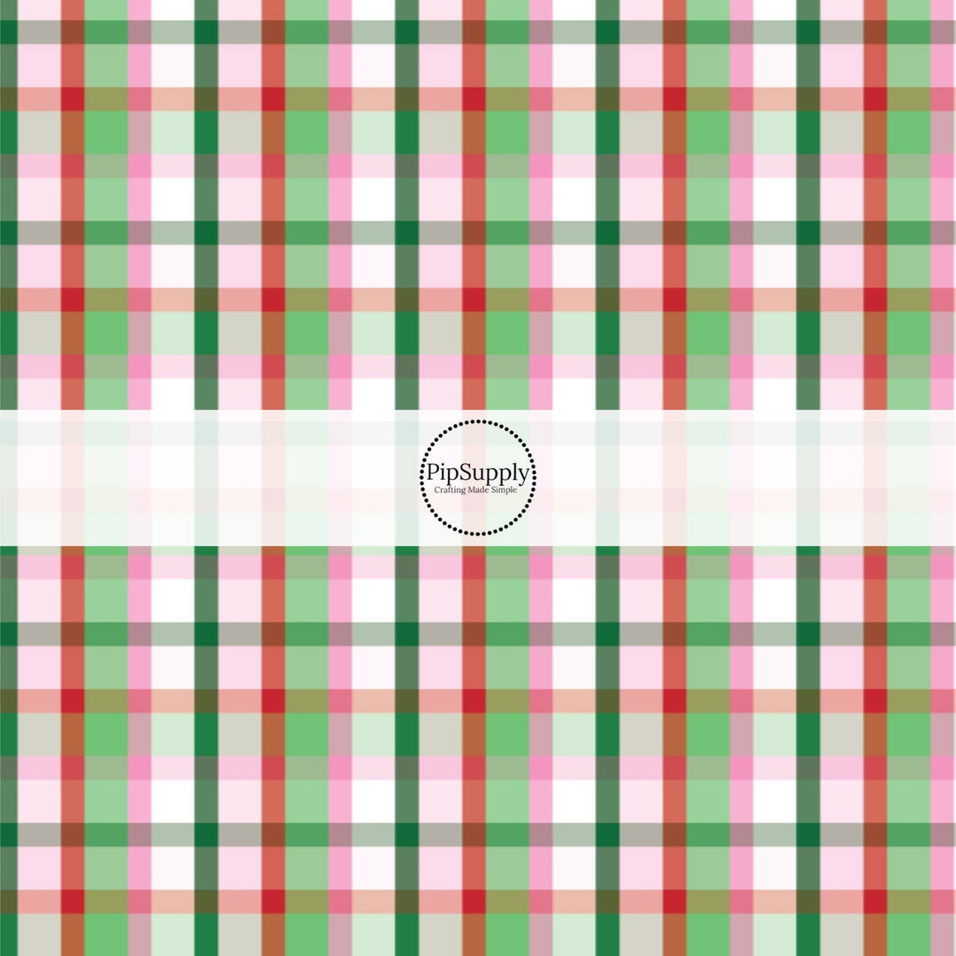 Pretty Pink Christmas Gingham Hair Bow Strips