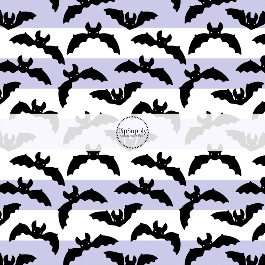 Bats on Lavender Stripe Fabric By The Yard
