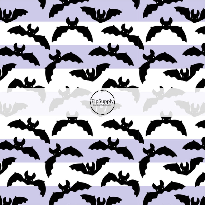 Bats on Lavender Stripe Fabric By The Yard