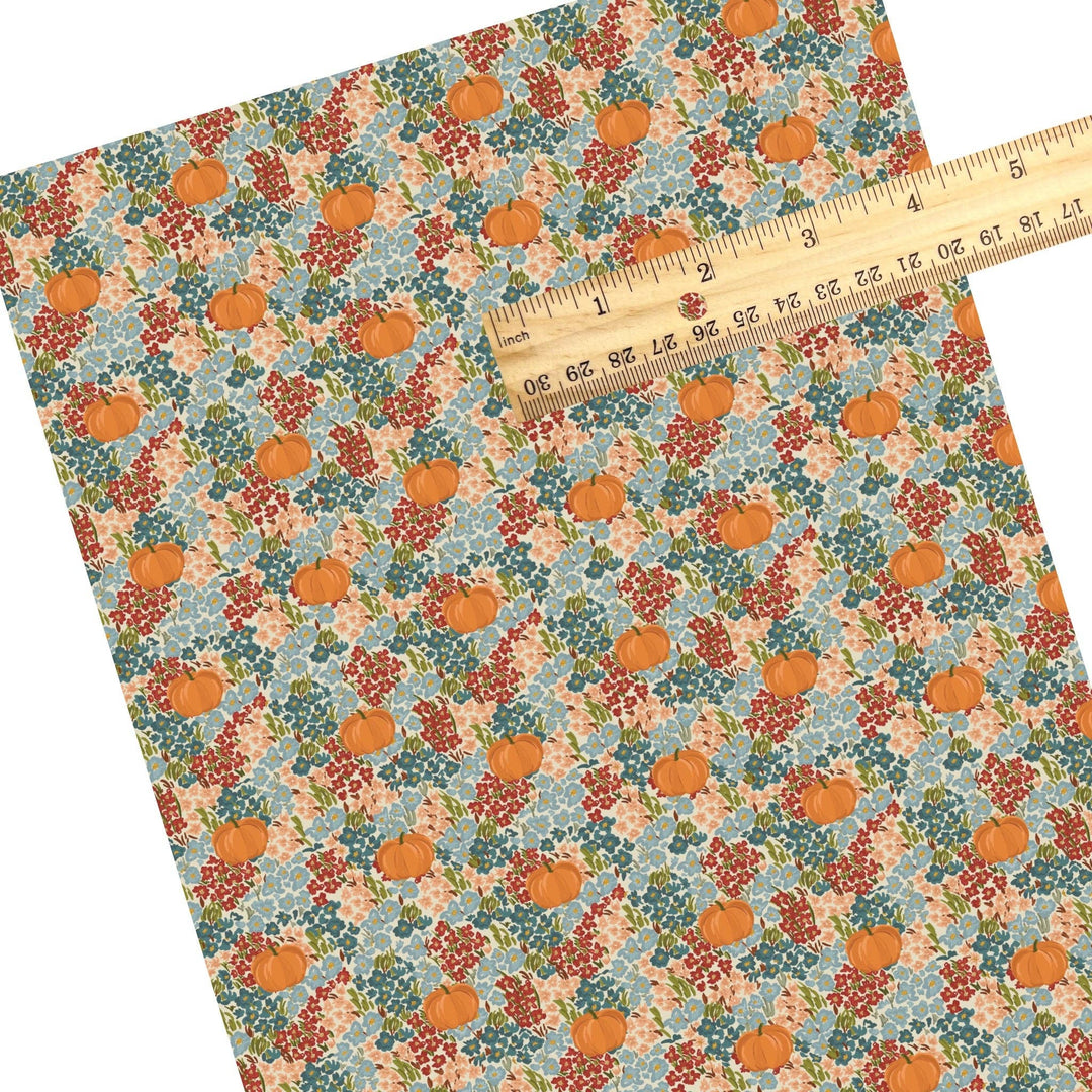 Jewel Tone Floral Pumpkins Faux Leather Sheets