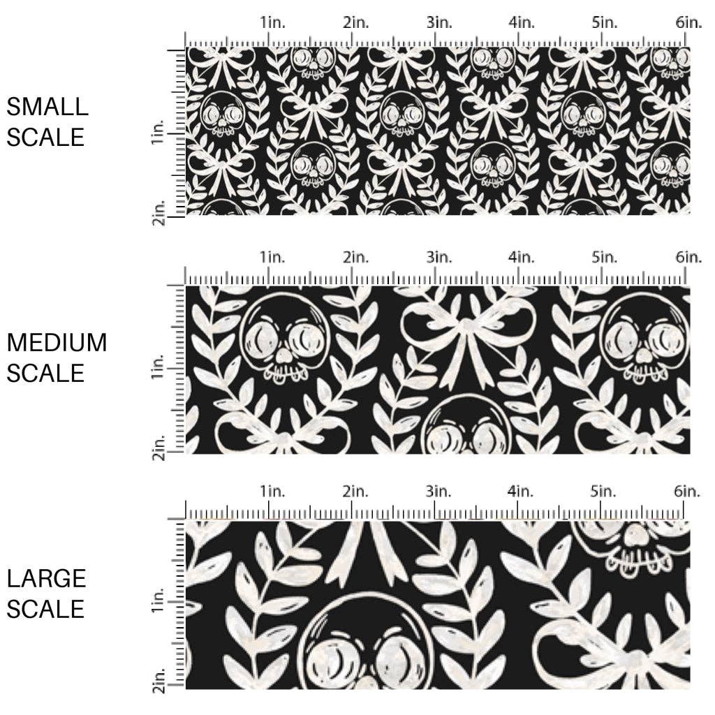 Black Laurel Leaf Skulls Fabric By The Yard