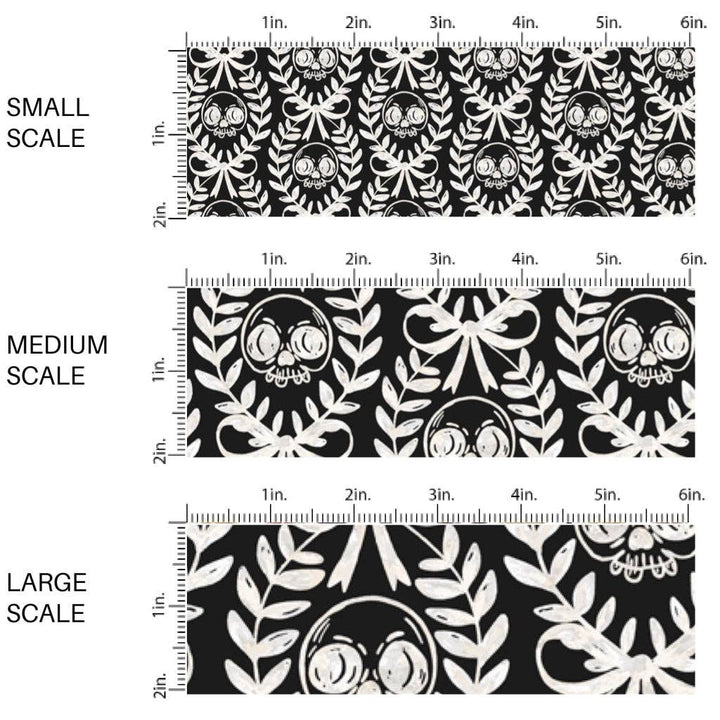 Black Laurel Leaf Skulls Fabric By The Yard