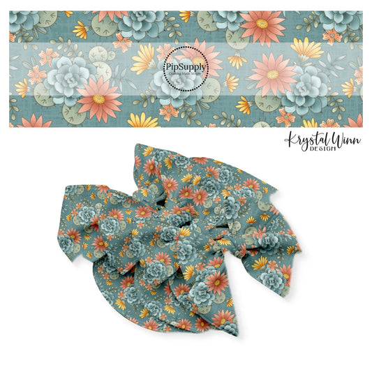 These desert floral bow strips with yellow, pink, orange, blue, teal, and green flowers and cacti are great for personal use or to sell.