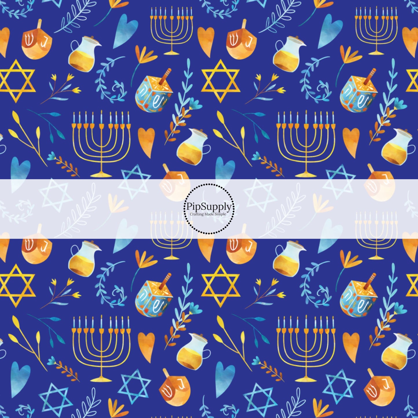 Hanukkah holiday on blue hair bow strips